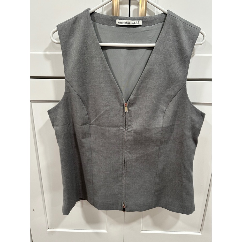 Abercrombie & Fitch Gray Zip Front Tailored Vest Womens Large V-Neck